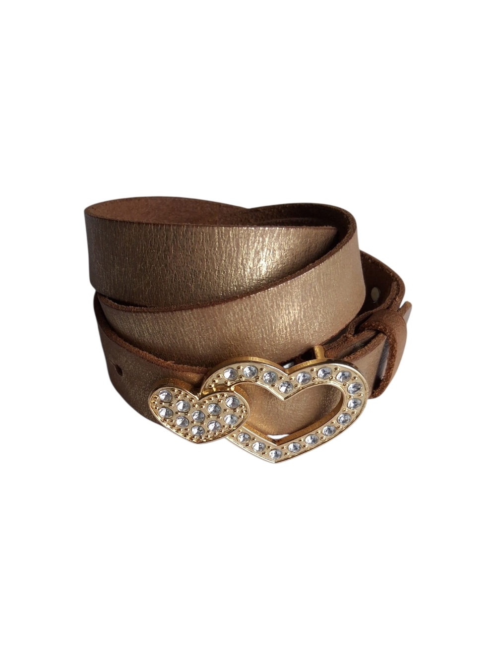 Guess Belt Gold Tone Rhinestone Heart Buckle genuine leather  Metallic Size XL